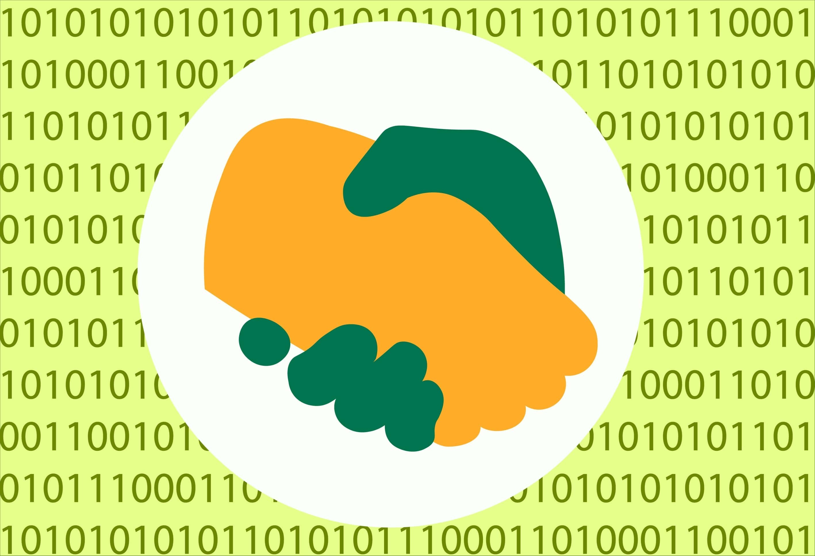 Kuvassa grafiikkaa kättelystä.