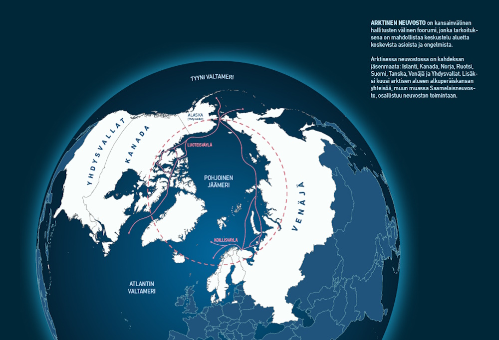 Kuvassa grafiikka arktisesta alueesta.