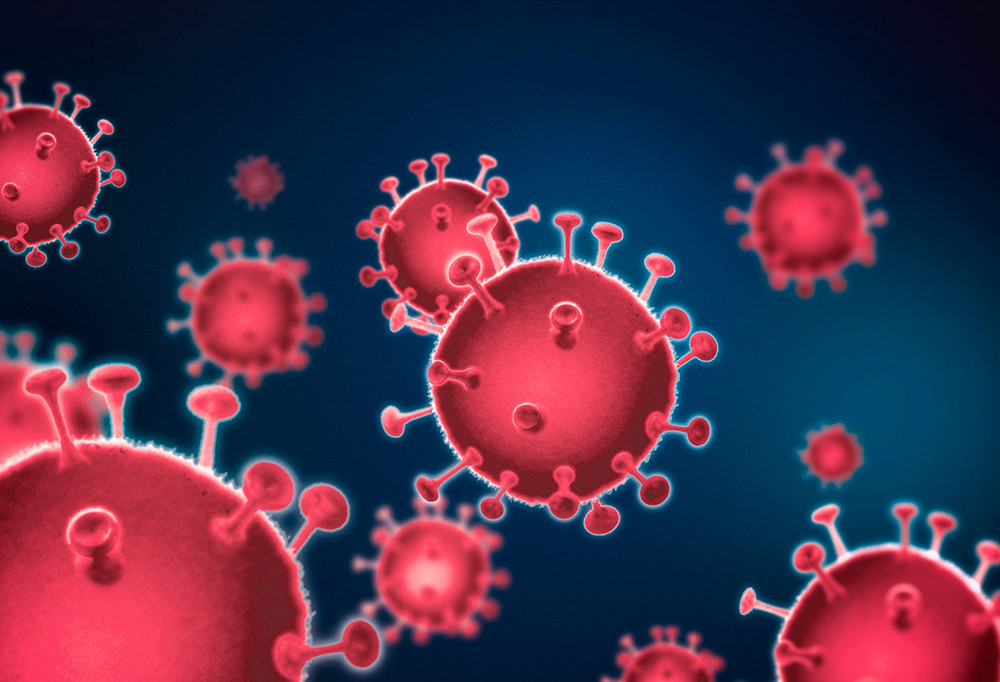 Grafiikassa kuvitettuna koronavirus.