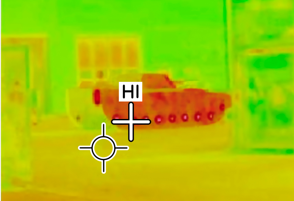 Kuvassa lämpökameran kuvaa valepanssarivaunusta.