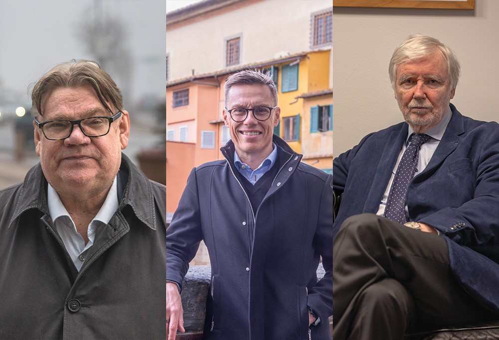 Kuvakollaasi, jossa Timo Soini, Alexander Stubb ja Erkki Tuomioja