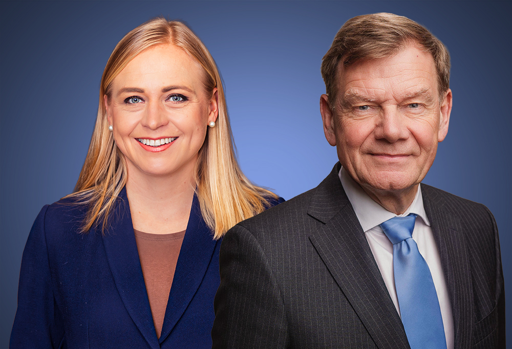 Kollaasi, jossa näkyy Johan Wadephul ja Elina Valtonen.