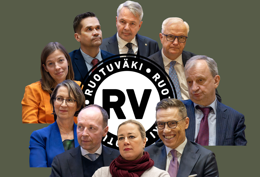 Kuvassa on presidenttiehdokkaat Mika Aaltola (sit), Li Andersson (vas), Sari Essayah (kd), Pekka Haavisto (vihr), Jussi Halla-Aho (ps), Harry Harkimo (liik), Olli Rehn (kesk), Alexander Stubb (kok) ja Jutta Urpilainen (sd).